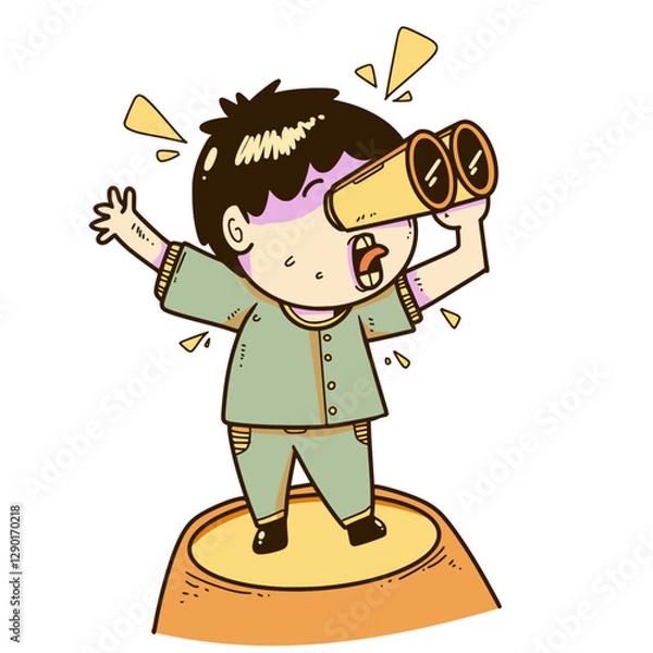 Fototapeta Someone screams in shock when he sees something with his binocular, A cartoon vector illustration