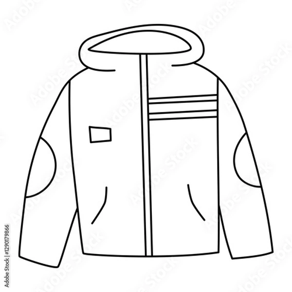 Obraz Windbreaker jacket in a sporty style, unisex outerwear. Contour drawing, line black, flat vector, eps10