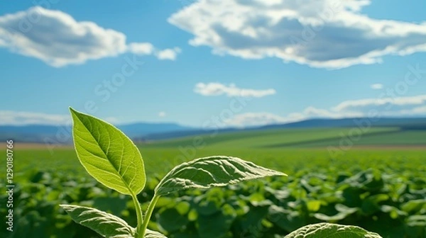 Fototapeta Closeup of Green Plant Leaf in a Sunny Field