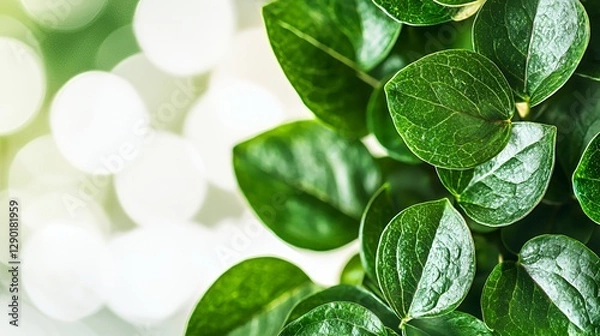 Fototapeta Closeup of Lush Green Leaves with Bright Background
