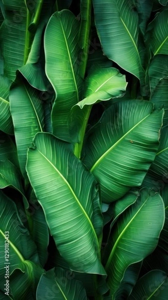 Fototapeta Banana leaves texture green backgrounds outdoors.
