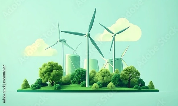Fototapeta Minimalistic of wind turbines on a base, wind energy, eco-friendly, renewable energy, electricity. minimalistic vector. Illustrations ,


