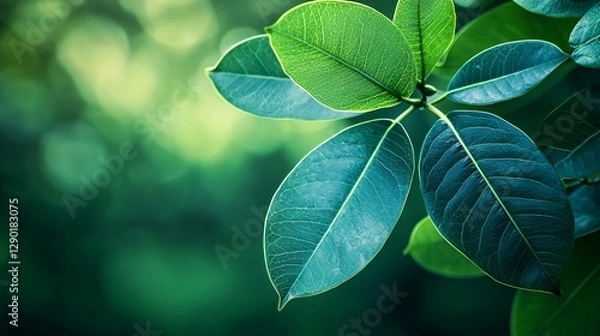 Fototapeta Closeup of Lush Green Leaves with Water Droplets