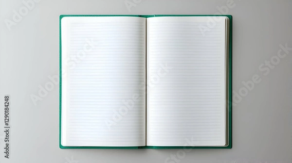 Obraz Open Green Notebook with Blank Pages on a Grey Surface