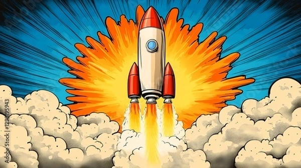 Fototapeta Pixel Art Rocket Launch Illustration
