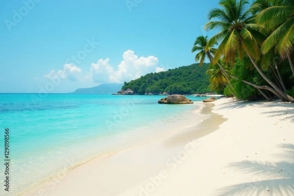 Fototapeta Serene beach, calm turquoise water, soft sand , texture, waves, gentle