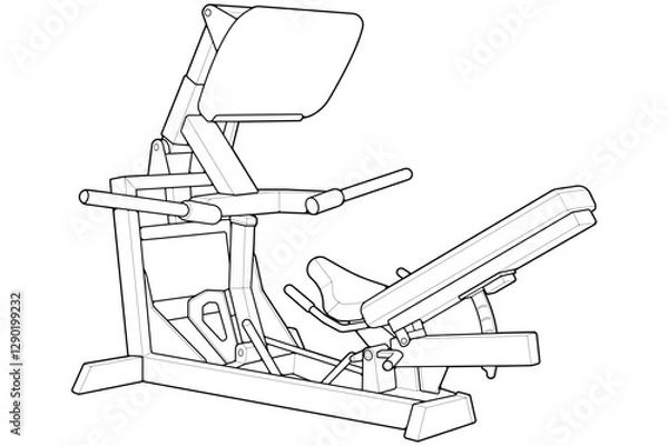 Fototapeta Outline Leg press machine. Fitness, cardio, and muscle building machines, equipments set at gym. Workout and training concept. Vector illustration.