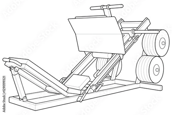 Fototapeta Outline Leg press machine. Fitness, cardio, and muscle building machines, equipments set at gym. Workout and training concept. Vector illustration.