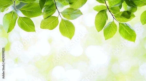 Fototapeta Closeup of Vibrant Green Leaves with Soft Bokeh Background