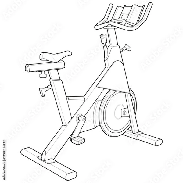 Fototapeta Outline Static bike. Fitness, cardio, and muscle building machines, equipments set at gym. Workout and training concept. Vector illustration.