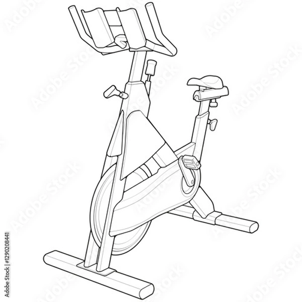 Fototapeta Outline Static bike. Fitness, cardio, and muscle building machines, equipments set at gym. Workout and training concept. Vector illustration.