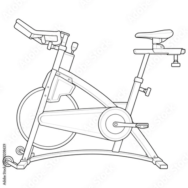 Fototapeta Outline Static bike. Fitness, cardio, and muscle building machines, equipments set at gym. Workout and training concept. Vector illustration.