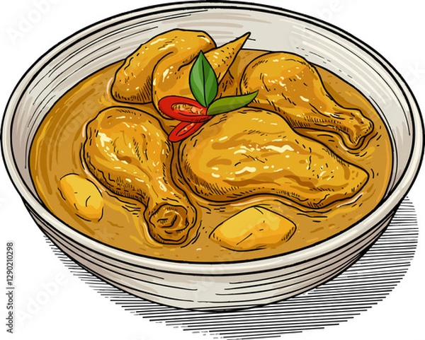 Fototapeta Illustration of a Traditional Malaysian Dish Ayam Masak Kurma in Vector Art with Mild and Creamy Kurma Gravy