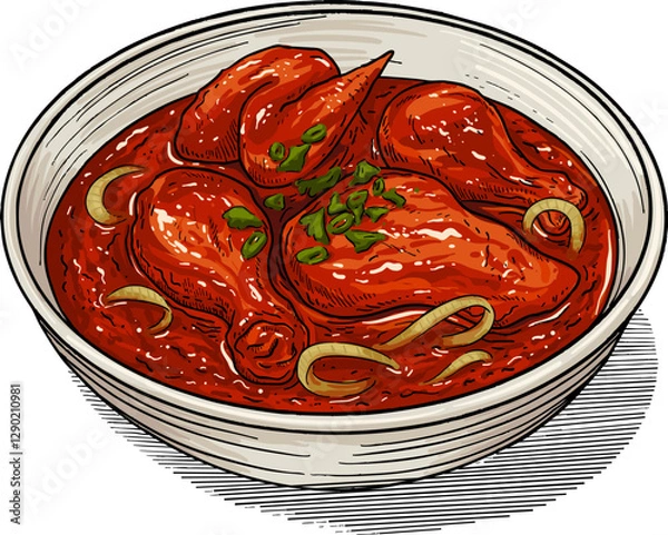 Obraz Illustration of a Traditional Malaysian Dish Ayam Masak Merah in Vector Art with Rich Spicy Tomato Sauce