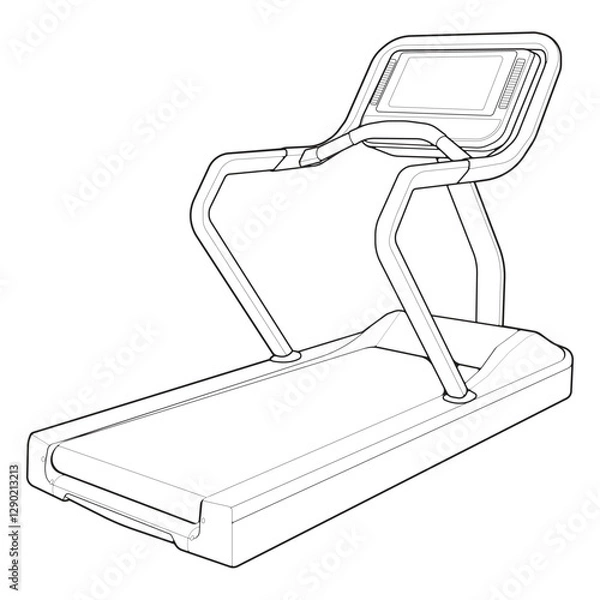 Fototapeta Outline Treadmill running machine. Fitness, cardio, and muscle building machines, equipments set at gym. Workout and training concept. Vector illustration.