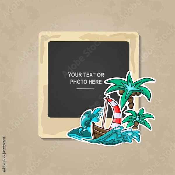 Fototapeta Photo frame Album template for kid, baby, family or memories. Scrapbook concept, vector illustration.
