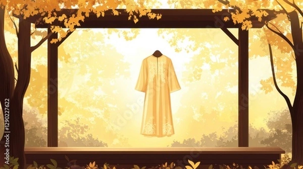 Fototapeta Elegant Traditional Garment Displayed in Autumn Forest Setting
