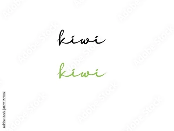 Fototapeta Kiwi fruit monoline text. Hand written one line continuous lettering word kiwi fruit banner. Line art kiwi fruit short phrases typography calligraphy.
