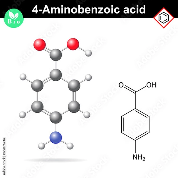 Fototapeta Aminobenzoic acid molecule, intermediate of vitamine B9