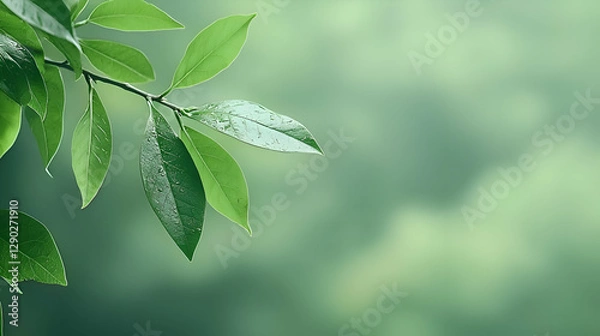 Fototapeta Closeup of Green Leaves on a Branch