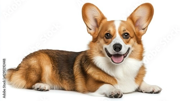 Fototapeta Relaxed dog lying down comfortably on soft surface exuding calmness and contentment in its relaxed posture