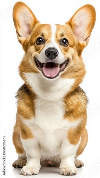 Fototapeta Energetic corgi dog standing proudly with its fluffy coat and short legs in a bright and cheerful outdoor scene