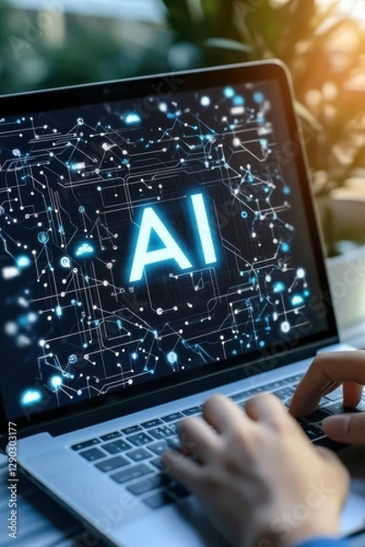 Obraz Business professional using artificial intelligence to analyze blurred background data