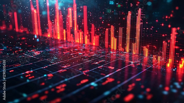 Fototapeta Abstract digital data visualization with vibrant red elements.