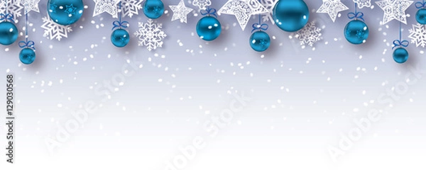 Fototapeta christmas baubles banner  - vector xmas / happy new year background (blue)