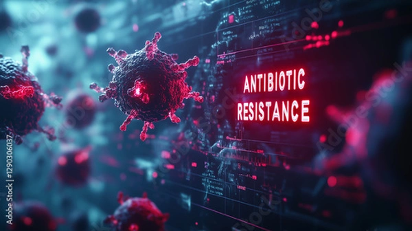 Obraz Visual representation of antibiotic resistance highlighting the impact of bacteria on healthcare and public health systems in a digital environment