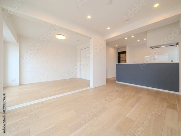 Obraz モダンなリビングと間仕切りのある洋室｜明るく開放的な住空間