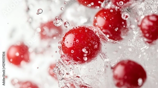 Obraz Cluster of ripe cherry tomatoes covered with water drops isolated on white background.