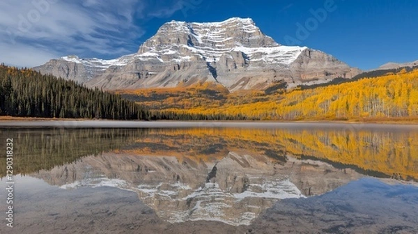 Obraz Snowcapped Mountain Reflected in Autumn Lake
