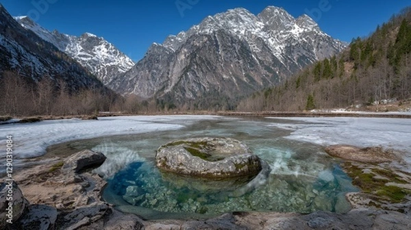 Obraz Snowy Mountain Lake Landscape in Winter