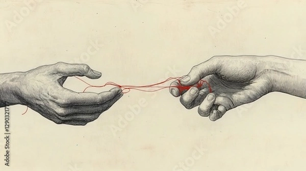 Fototapeta Stylized illustration of two hands reaching out, symbolizing connection and longing, ideal for themes of relationship, love, or emotional support during events like Valentine's Day or anniversaries.