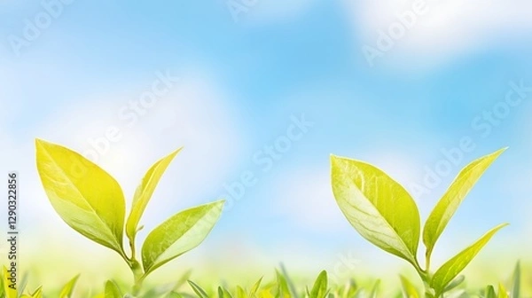 Obraz Soft Green Leaves on Branches Light Background
