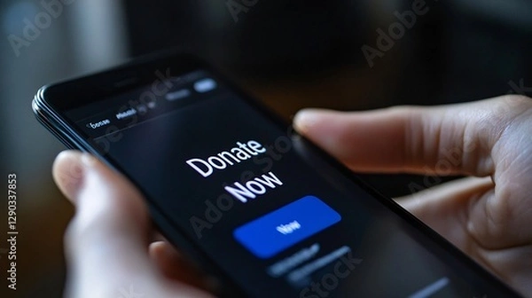 Fototapeta A mobile phone displays a donate now button on its screen
