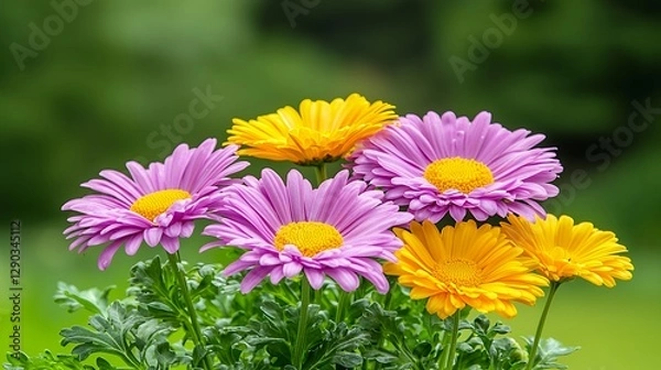 Obraz Vibrant Pink and Yellow Flowers in Closeup