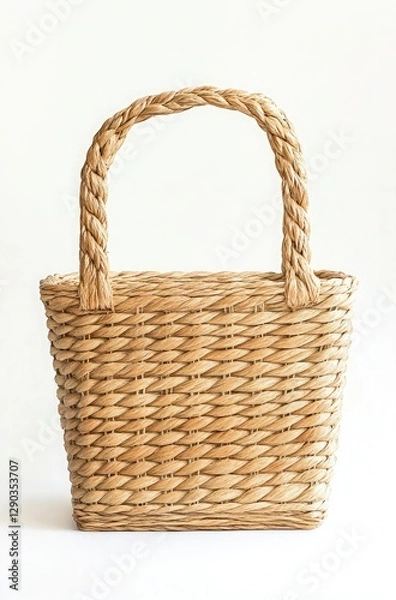 Obraz A woven basket with a handle, rectangular in shape, product photography, white background