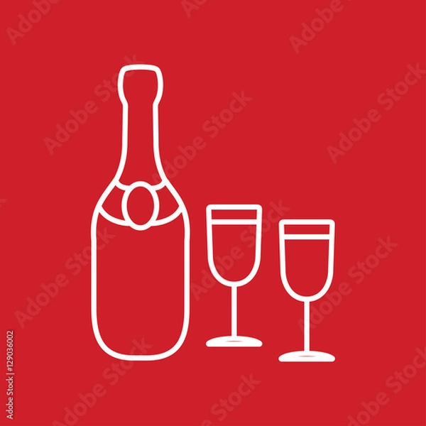 Fototapeta champagne bottle with glasses alcohol line outline icon