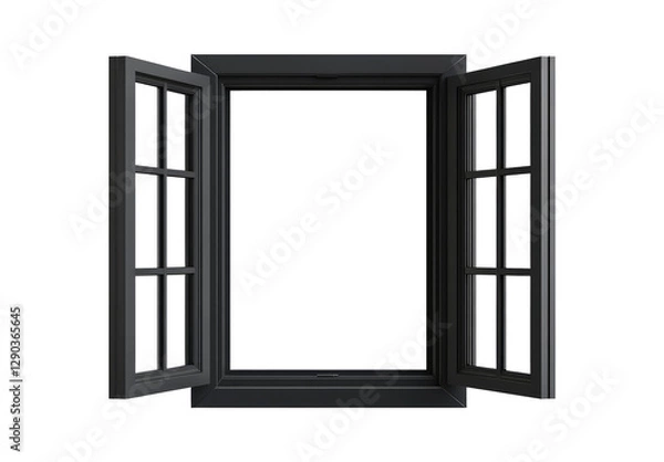 Fototapeta Modern and minimal house window for interior decoration isolated on background, open office glass window frame.	