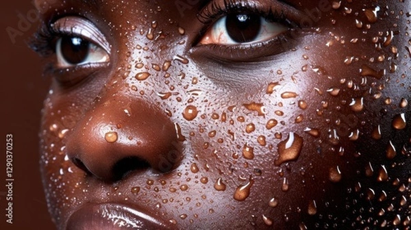 Fototapeta Sweaty Skin: A thin layer of moisture on the skin, giving it a shiny appearance, commonly seen after exercise or when the body is working to cool itself.
