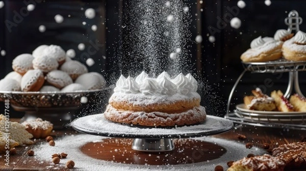 Fototapeta Powdered Sugar: Finely ground sugar with a soft, ultra-dry texture, ideal for dusting over desserts or mixing into frosting for a smooth, sweet touch.

