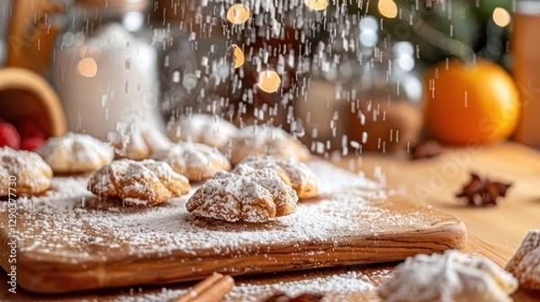Fototapeta Powdered Sugar: Ultra-fine, dry sugar with a soft texture, perfect for dusting over desserts, adding a delicate sweetness and smooth finish to your treats.
