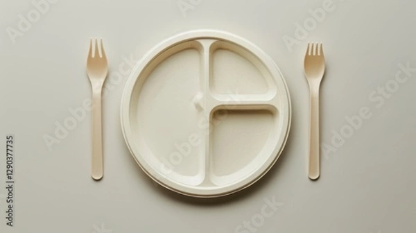 Fototapeta Plates with Compartments: Divided plates that keep foods separate, often used for meals that feature multiple components, making serving easier and cleaner.
