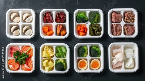 Fototapeta Plates with Compartments: Disposable plates divided into sections to keep different food items separate, often used at picnics, parties, or for portioned meals.
