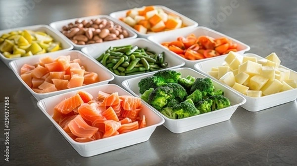 Fototapeta Plates with Compartments: Disposable plates featuring separate sections for different foods, perfect for keeping portions separate at meals, parties, or gatherings.