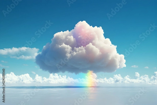 Obraz 3D Illustration Rainbow Cloud Sky Ocean Reflection Background