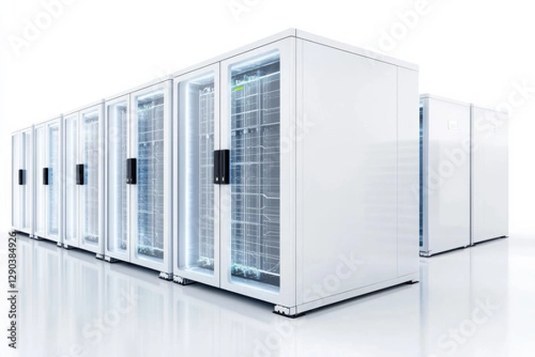 Obraz Battery storage units with transparent energy flow visualization isolated design on white background