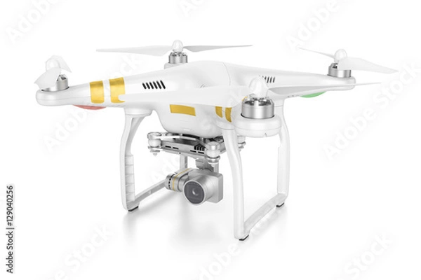 Obraz White quadrocopter drone with a video camera 3d